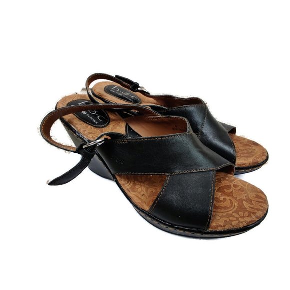 boc Shoes - BOC Women's Black Leather Wedge Sandal Size 8M